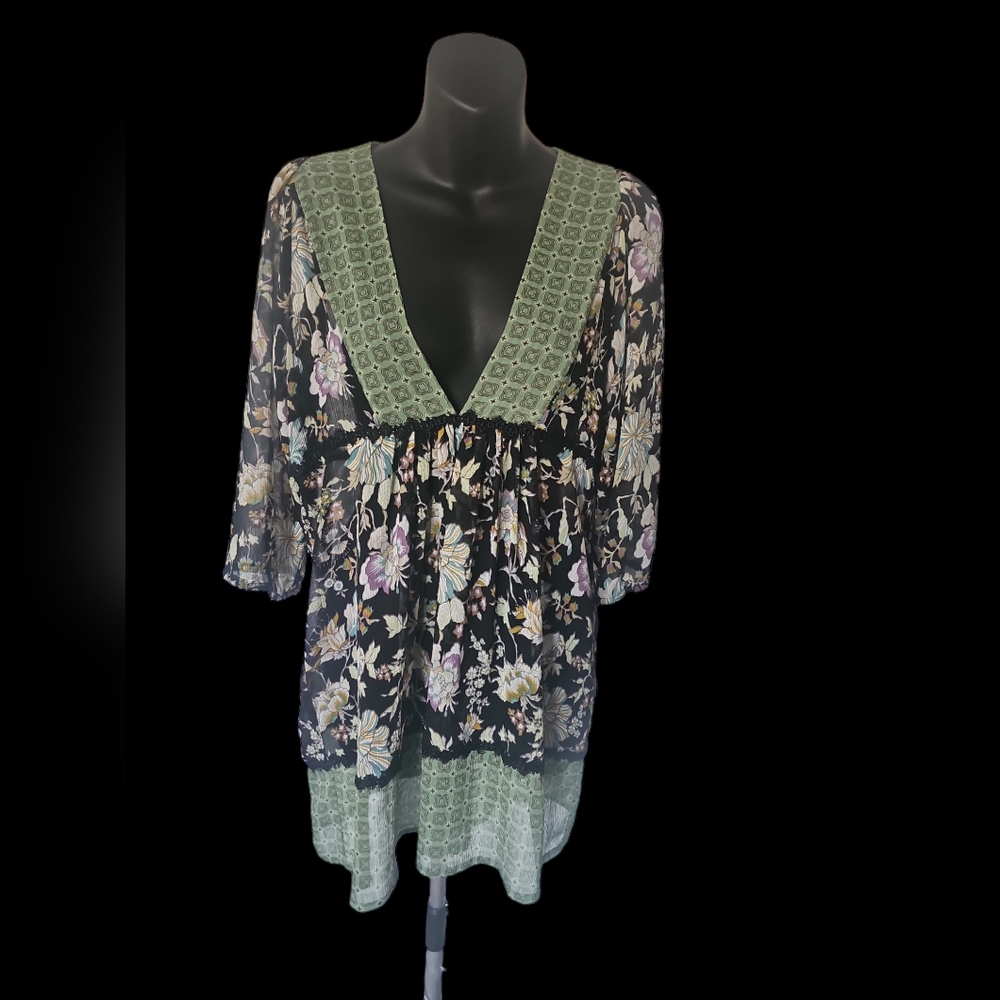 Green floral see-through lacey dress